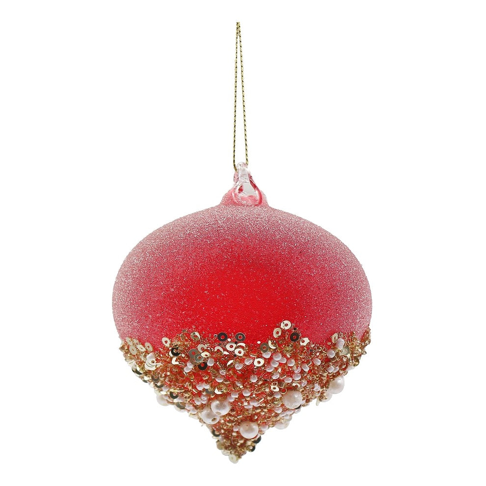BIZZOTTO Pendaglio di Natale in Vetro Rosso a Sfera con Base Glitter 9,2 cm