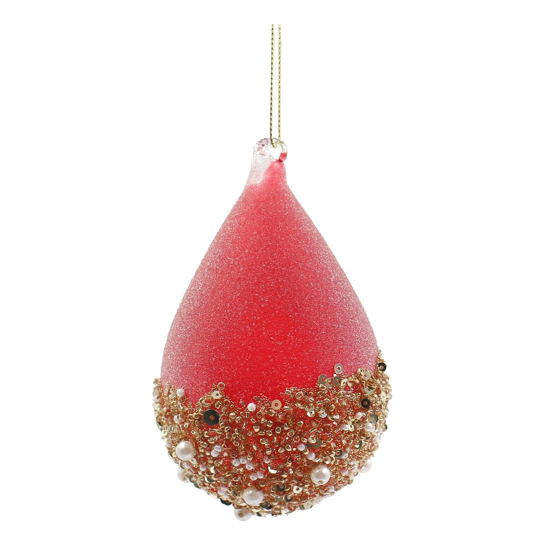 BIZZOTTO Pendaglio di Natale in Vetro Rosso a Goccia con Base Glitter 11 cm