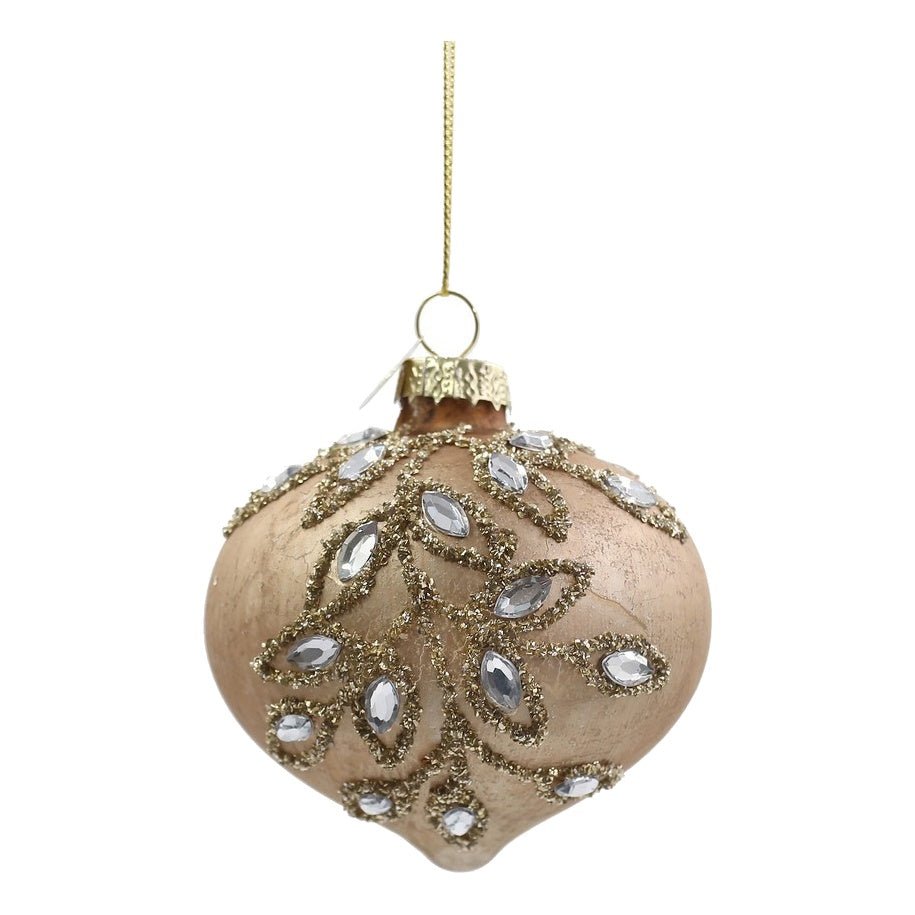 BIZZOTTO Pendaglio di Natale in Vetro Champagne a Sfera con Foglie Gioiello 9,2 cm