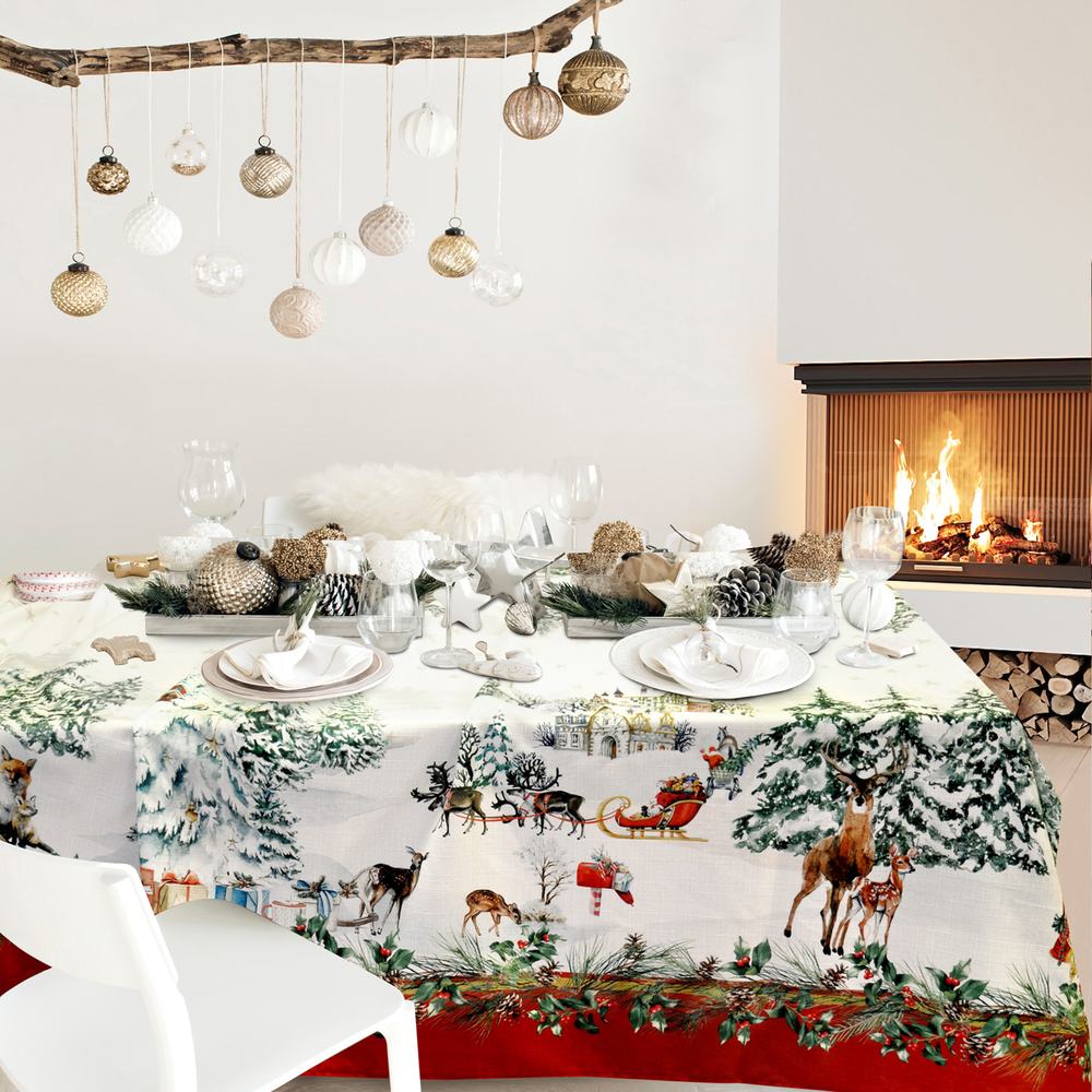 CASA ANVERSA Tovaglia Natalizia Christmas Village Rosso 150x180 cm