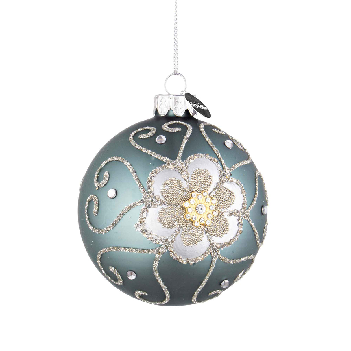 Pallina di Natale Bizzotto in vetro colore avio diametro 8 cm