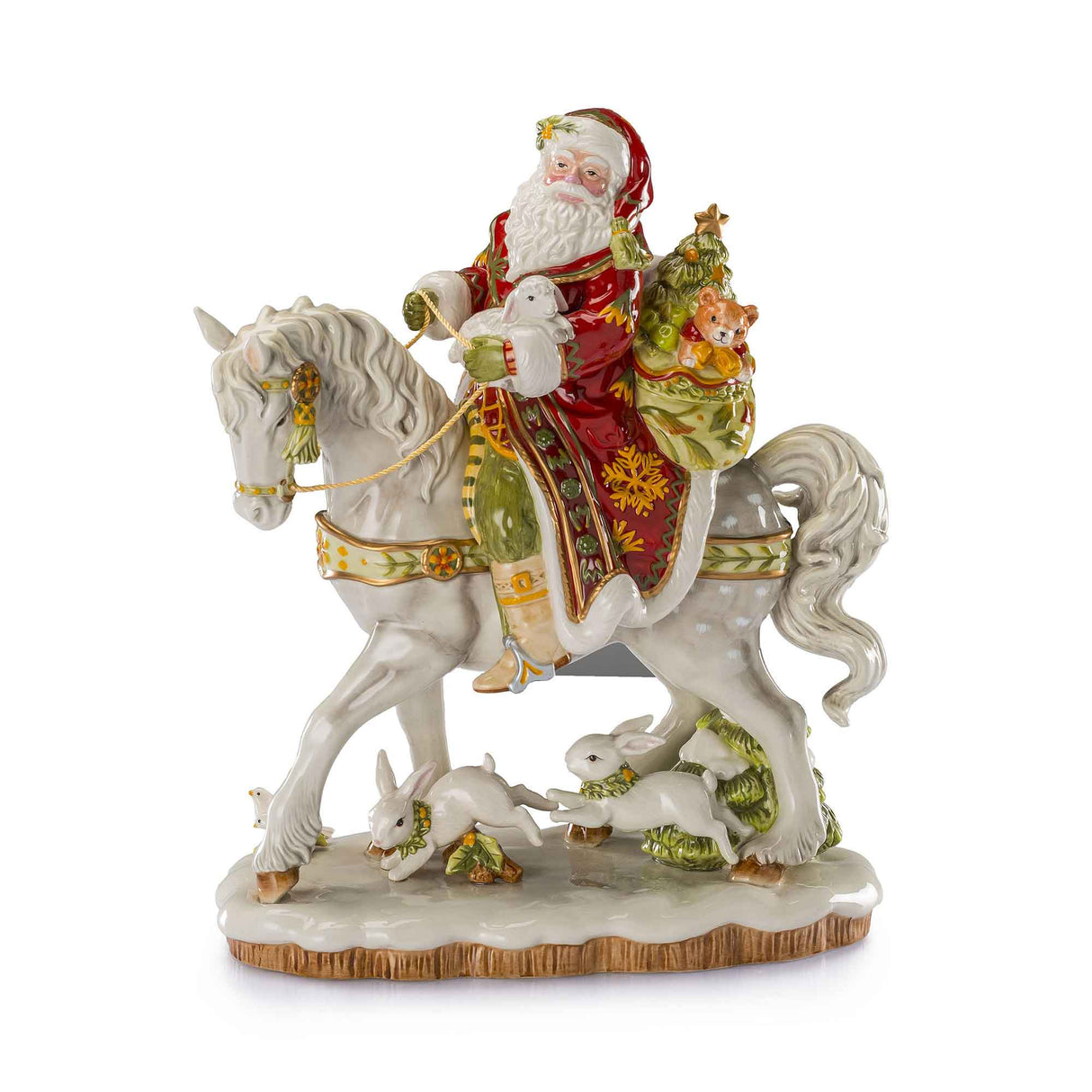 FITZ & FLOYD Statua Figura Babbo Natale su Cavallo Decorazione 42cm Porcellana