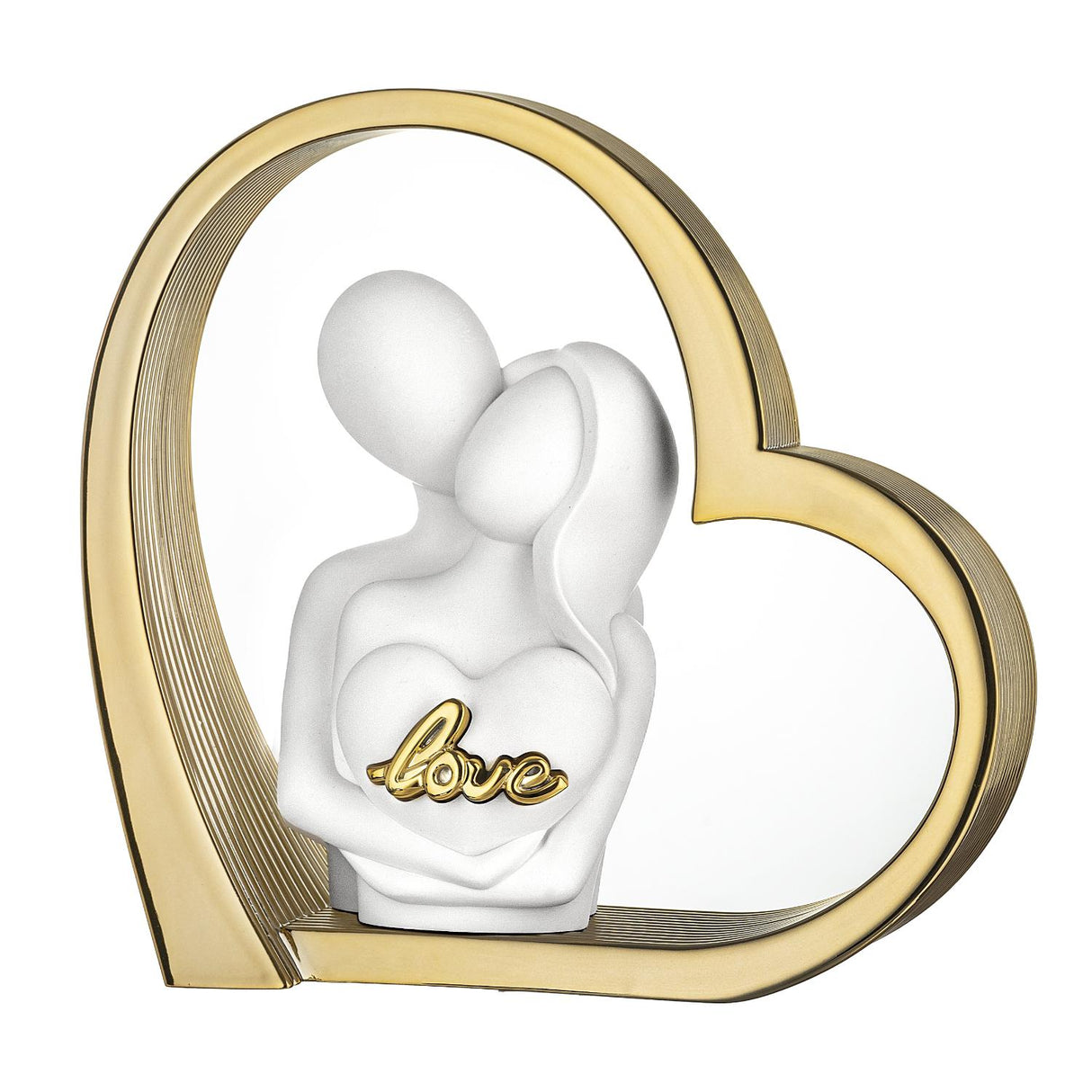 Scultura coppia cuore Bongelli Preziosi in resina finitura oro 24x25 cm