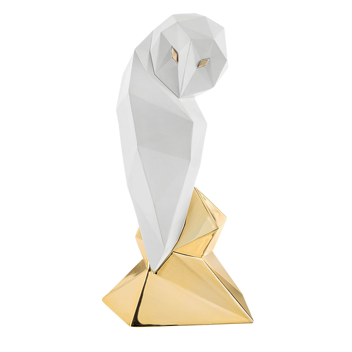 Gufo stilizzato Bongelli Preziosi in marmorino bianco e oro 29 cm