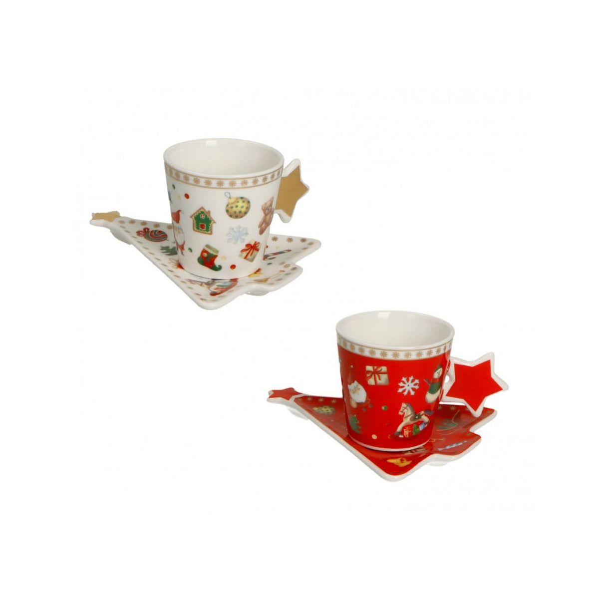 BRANDANI - Set 2 Tazzine Caffè Chicchi e Balocchi Tavola Natalizia 6 cm Porcellana