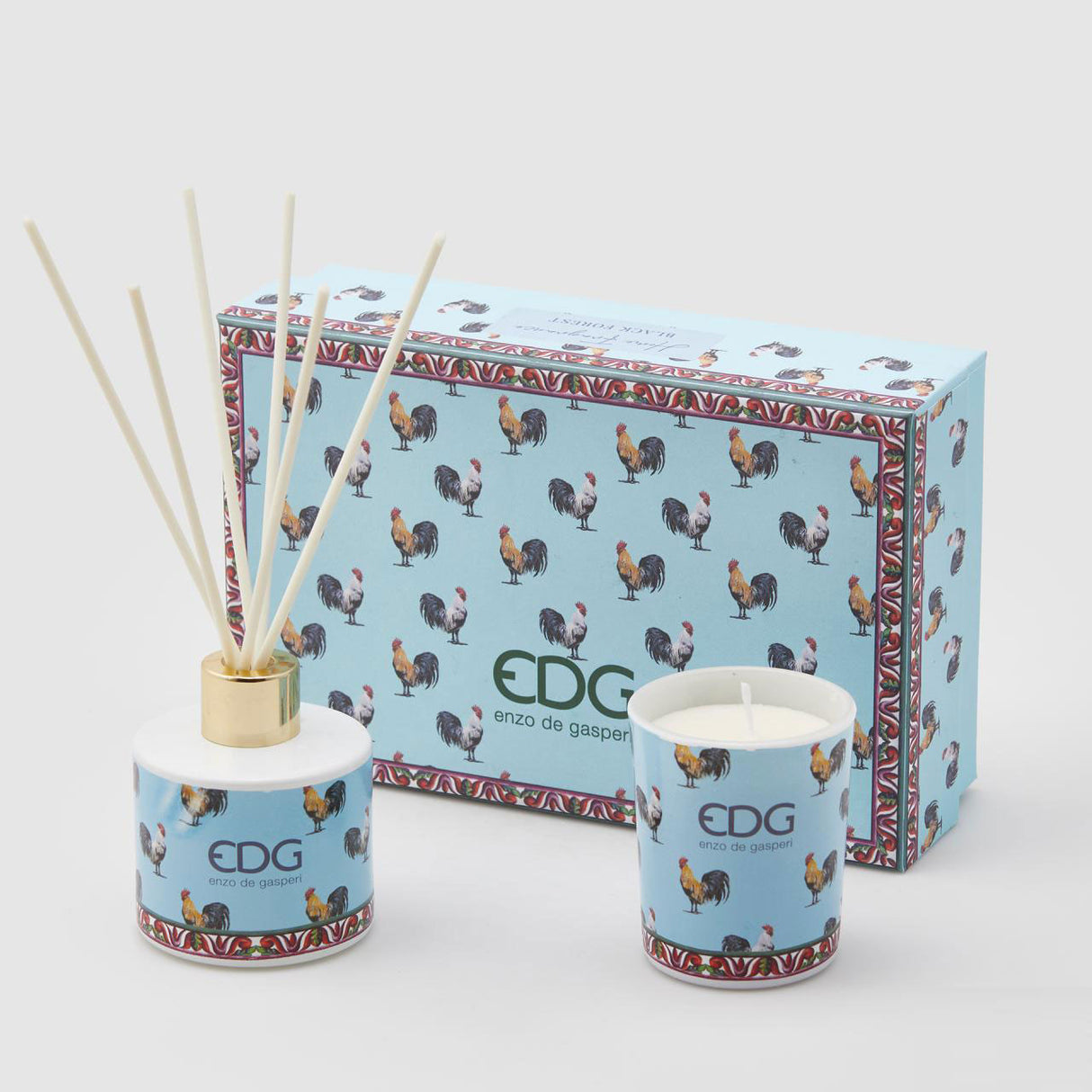 EDG Enzo De Gasperi Perfumer Diffuser with Decal Sticks 80ml + Black Forest Candle