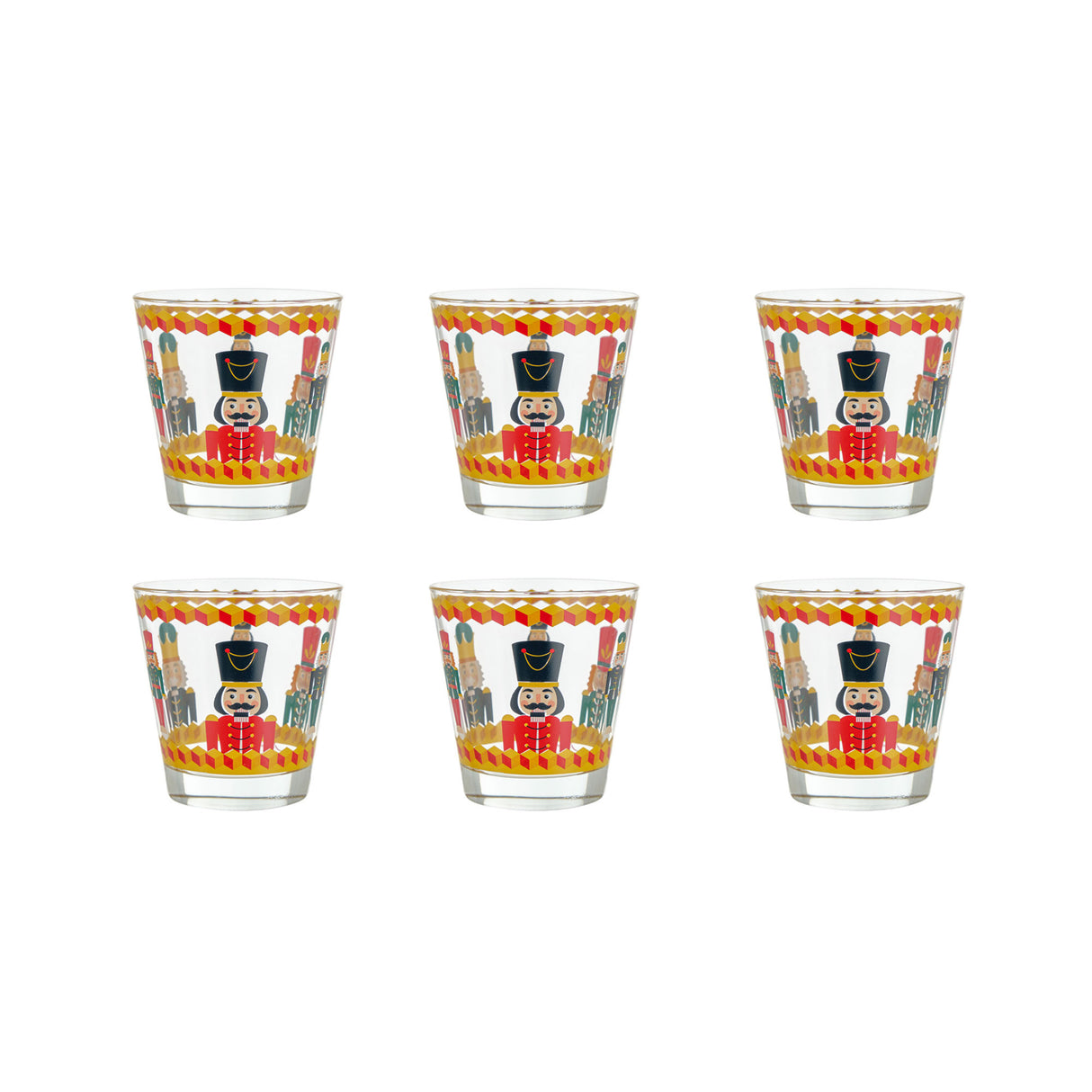 MONTEMAGGI Set 6 Bicchieri in Vetro con Schiaccianoci 250ml Tavola di Natale