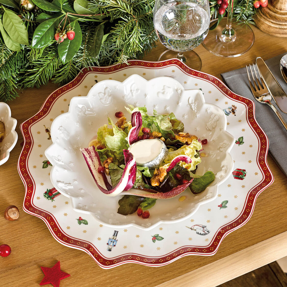 VILLEROY & BOCH - Toy's Delight Piatto Piano Bianco 29cm Set 6 Pezzi Tavola di Natale