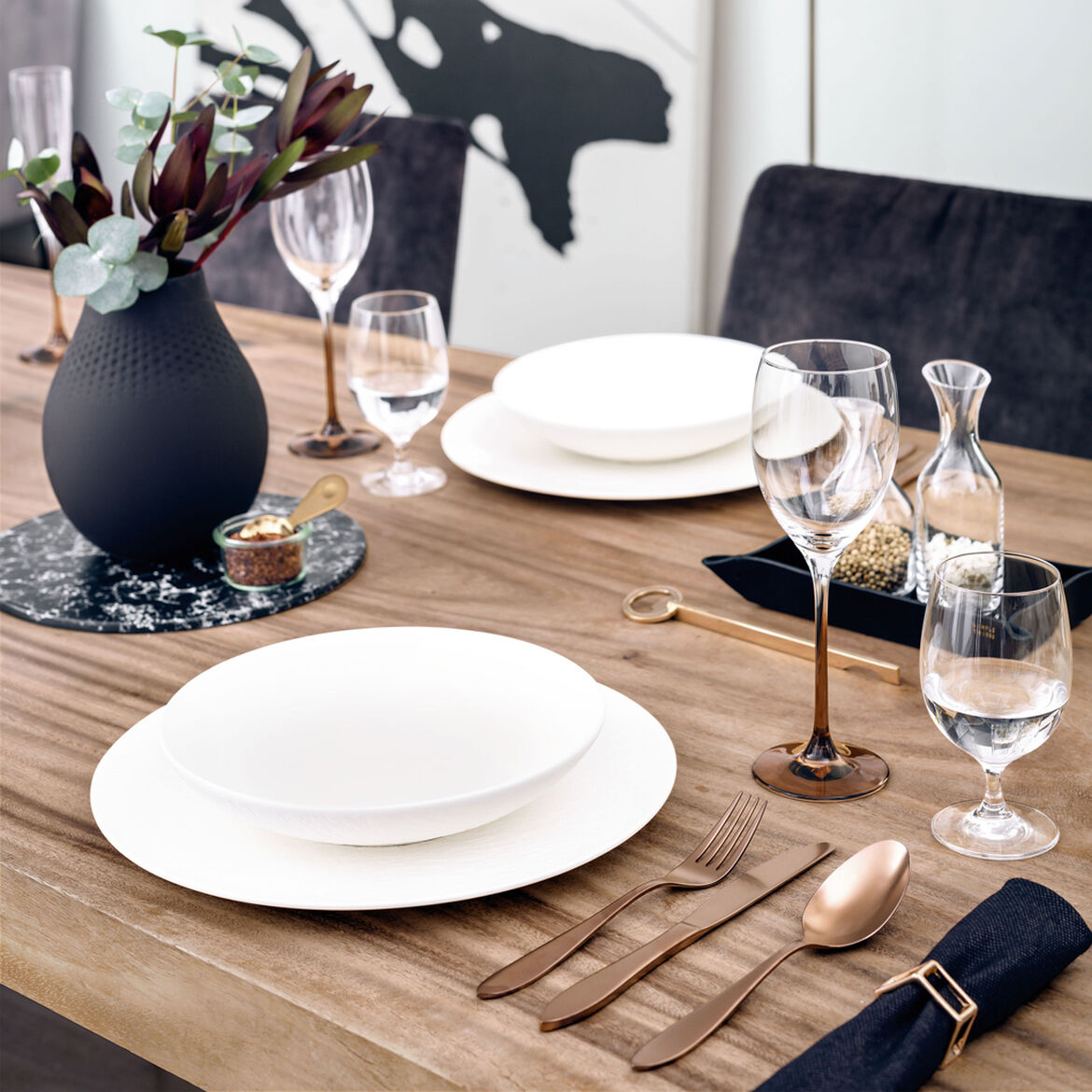 VILLEROY & BOCH Manufacture Rock Bianco Set 6 Pezzi Piatto Fondo Ciotola