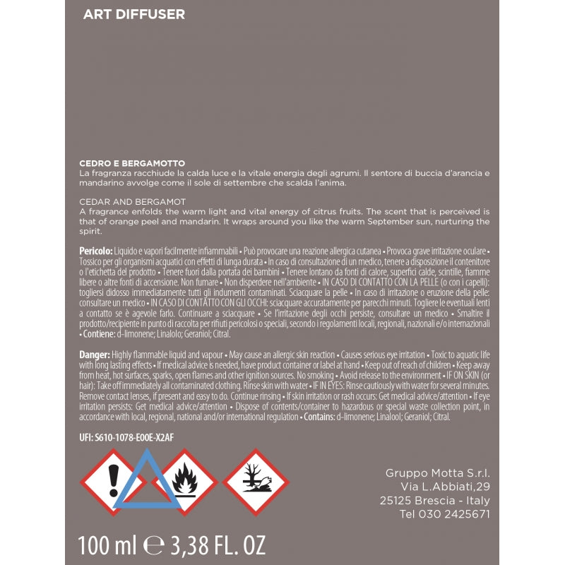 MUHA' Profumatore Diffusore Art Rosa con Ricamo 100ml Cedro e Bergamotto