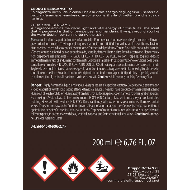 MUHA' Profumatore Diffusore Art Rosa con Ricamo 200ml Cedro e Bergamotto