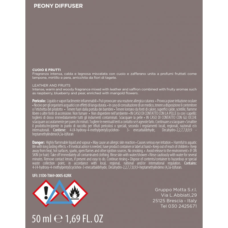 MUHA' Profumatore d'Ambiente Diffusore Peonia Peony 50ml Cuoio e Frutti