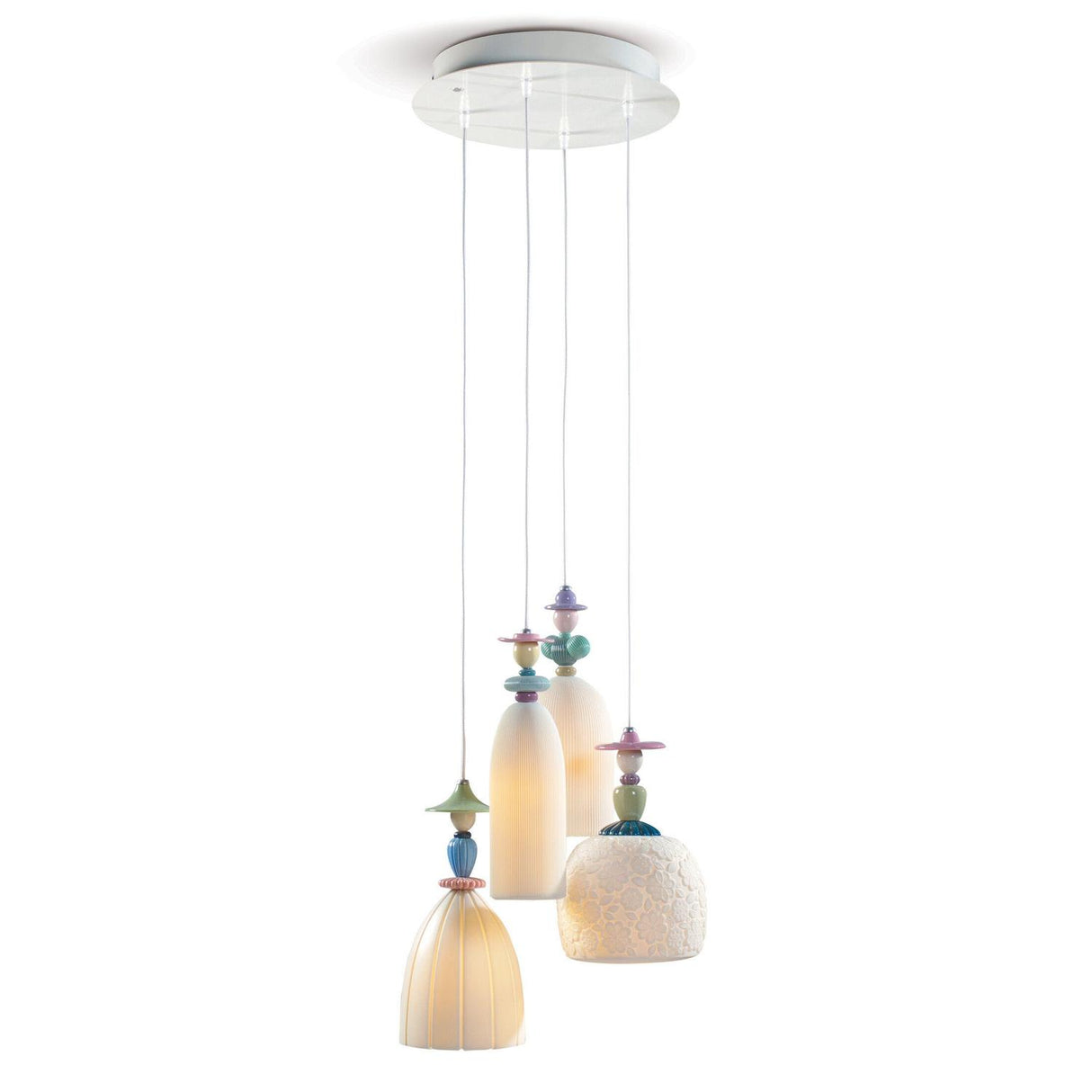 LLADRO' Lampadario Mademoiselle 4 Luci Camminando per la Spiaggia 197x46cm Porcellana