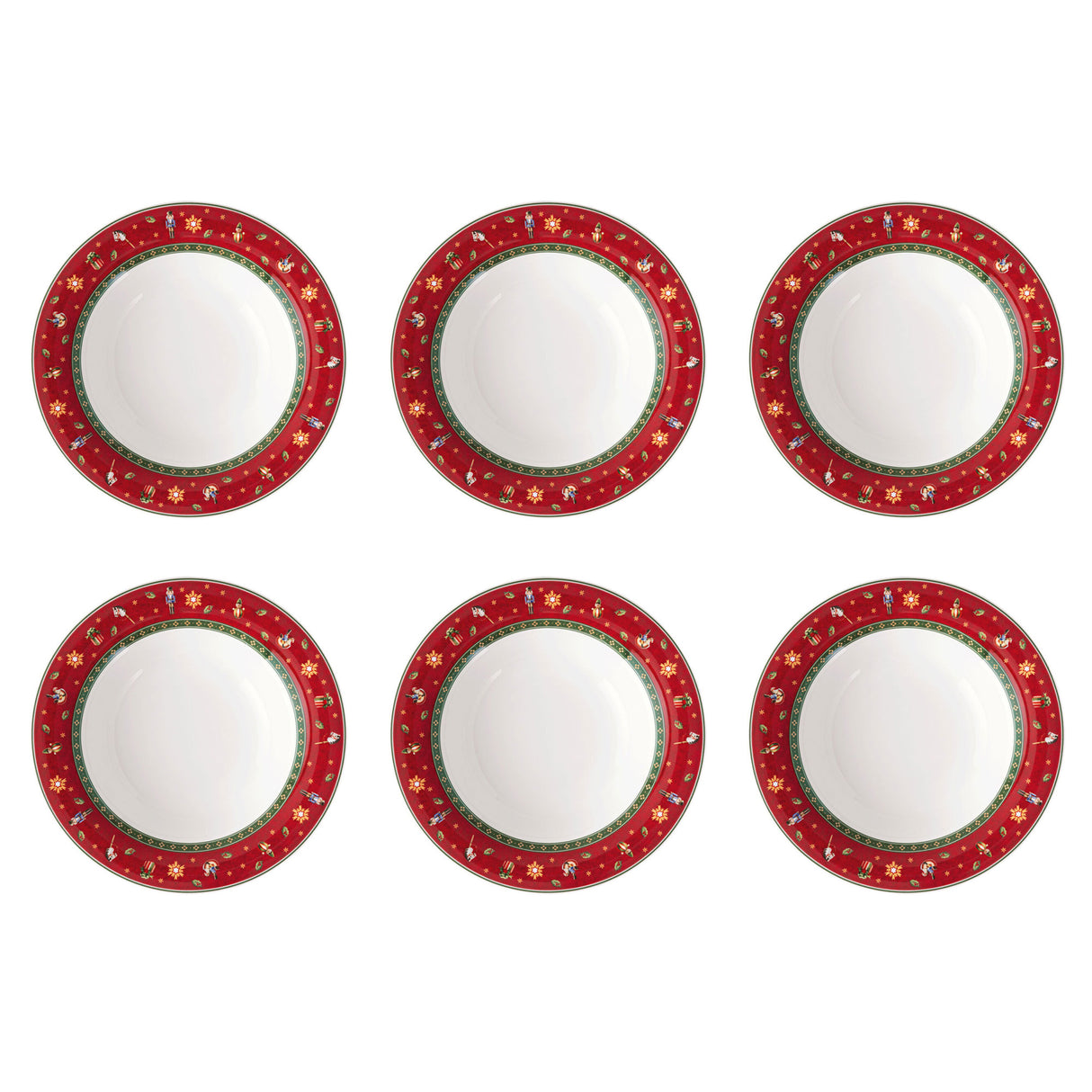 VILLEROY & BOCH Toy's Delight Specials Piatto Fondo Set 6 Pezzi Rosso Rotondo 23cm Tavola Natale