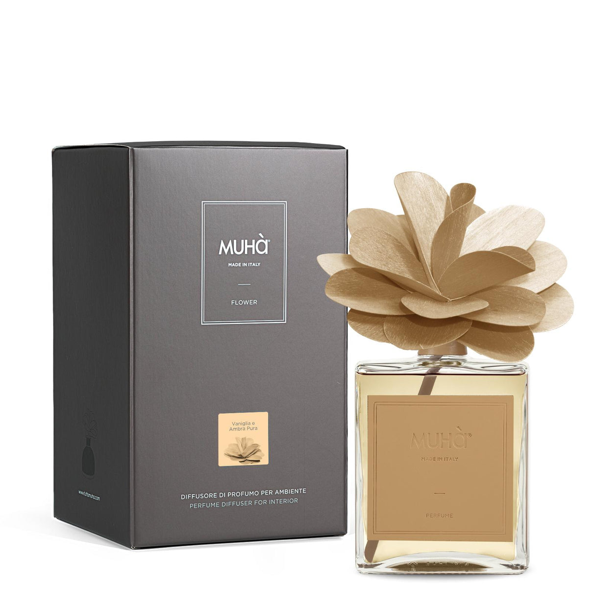 MUHA' Profumatore d'Ambiente Diffusore Flower 500ml Vaniglia e Ambra Pura
