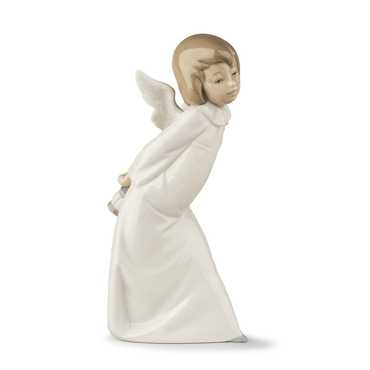 Statuina Angelo con Lanterna Lladrò in porcellana colori pastello 24x12 cm