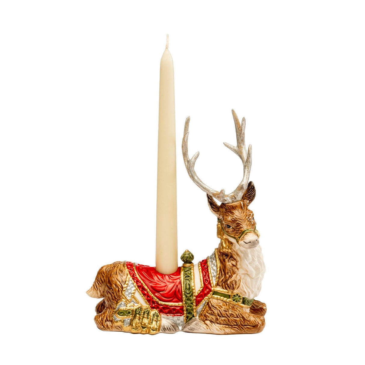 FITZ & FLOYD Figura Decorazione Natalizia Renna Seduta Portacandela 22cm Porcellana