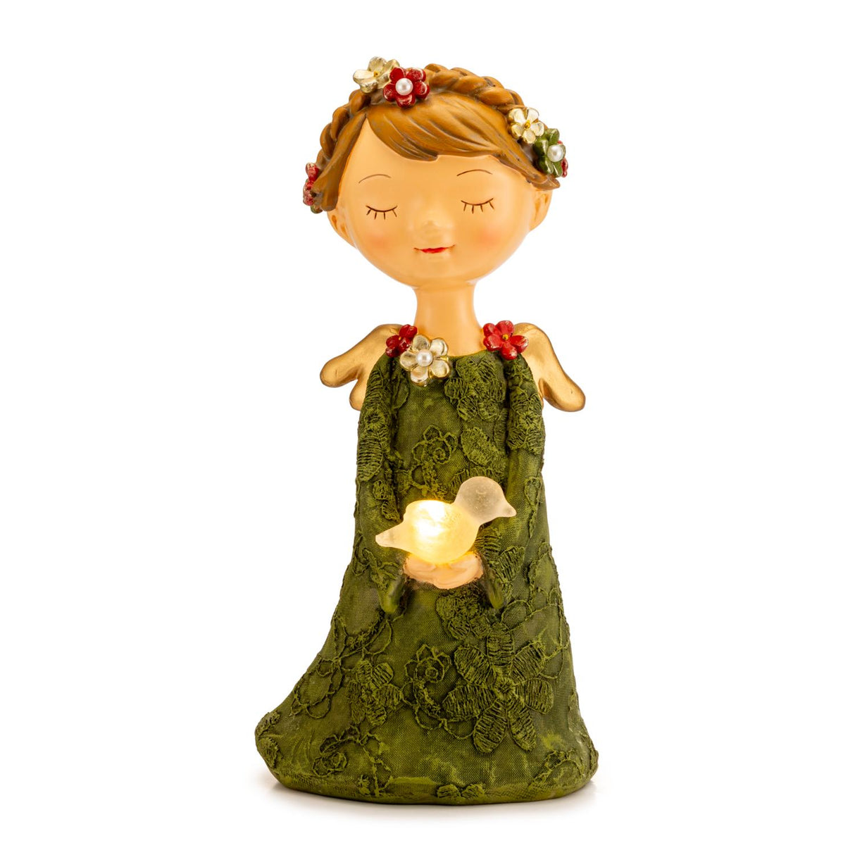 PALAIS ROYAL Angelo di Natale con LED Decorazione Natalizia 26cm Verde Resina