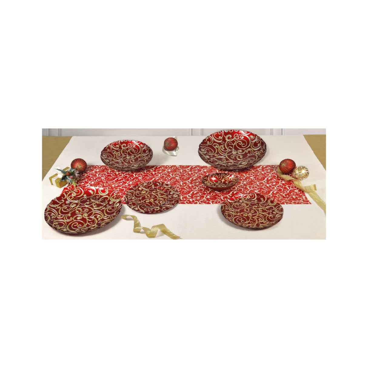 BRANDANI - Sottopiatto Tavola Natalizia Filo D'Oro 31 cm Rosso Vetro 52740