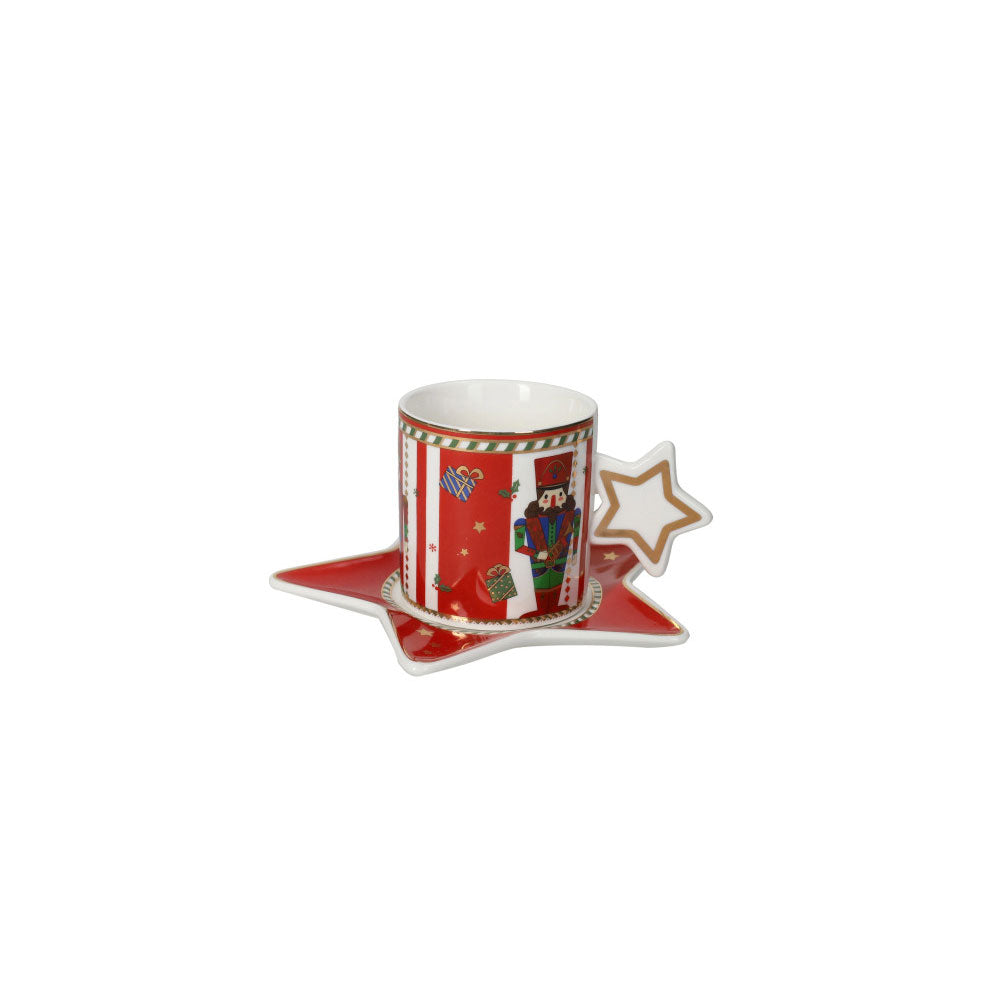 BRANDANI Lo Schiaccianoci Tazzina Caffè Set 2 Pezzi 6x12,5cm Porcellana Tavola Natalizia