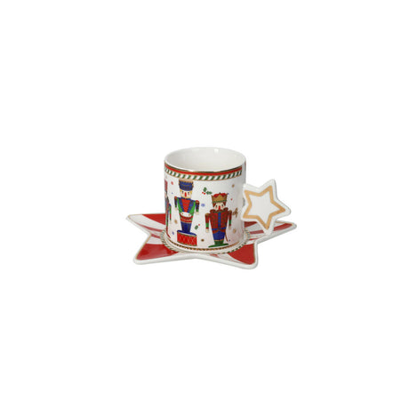 BRANDANI Lo Schiaccianoci Tazzina Caffè Set 2 Pezzi 6x12,5cm Porcellana Tavola Natalizia
