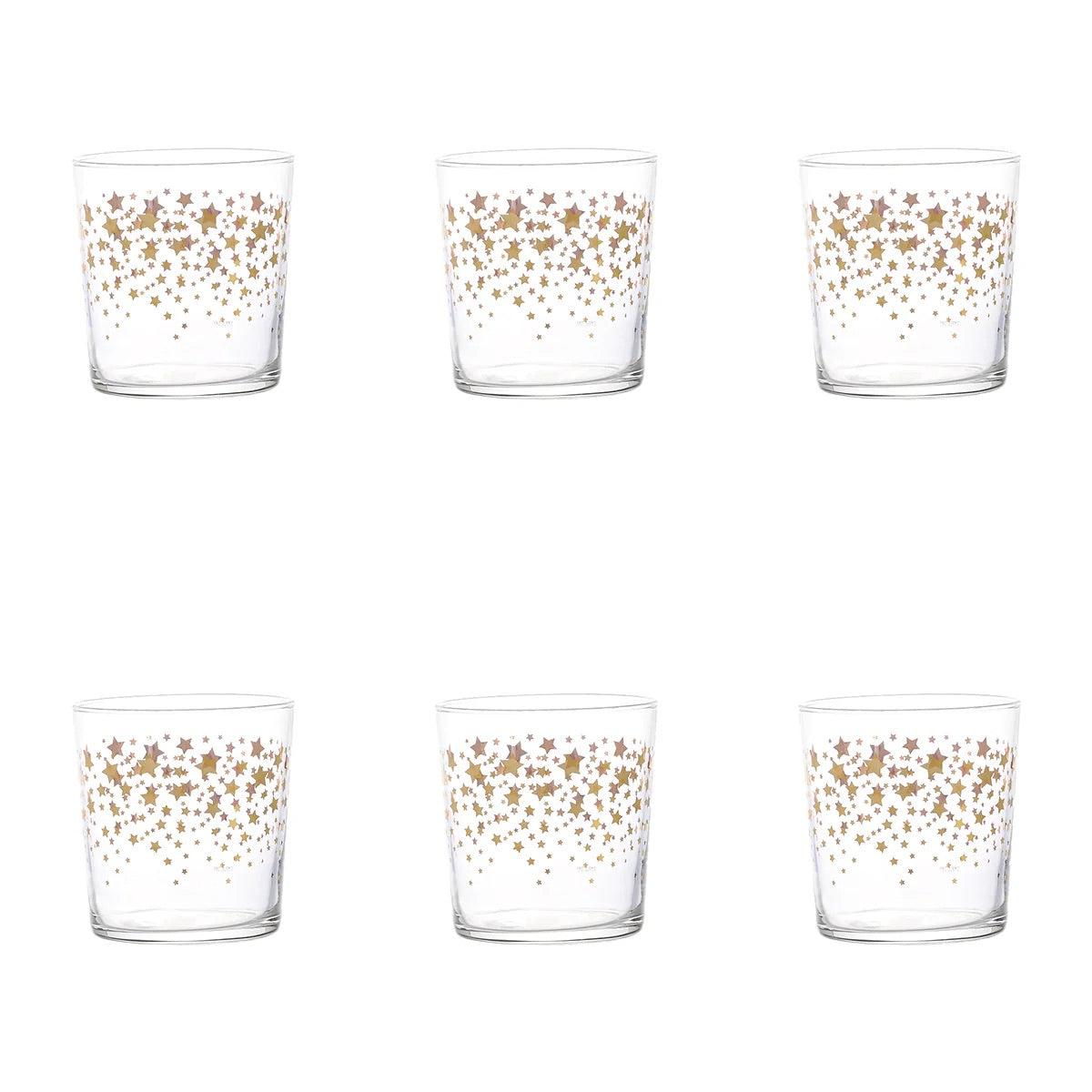 SIMPLE DAY Set 6 Bicchieri Stelle di Natale 350ml Oro Vetro
