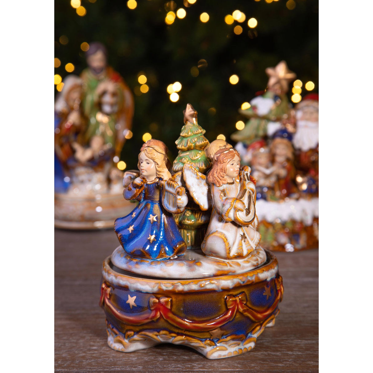 BIANCHI DINO - Music box with Angels Christmas Decoration 18 cm Porcelain