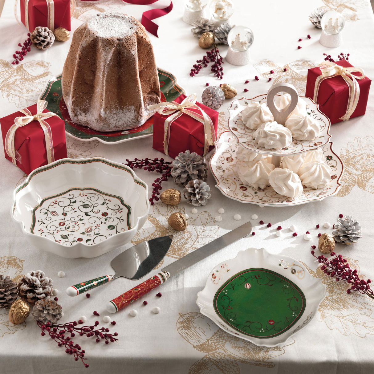 BRANDANI Coltello Panettone Tempo di Festa 34cm Porcellana e Acciaio Inox Tavola Natalizia