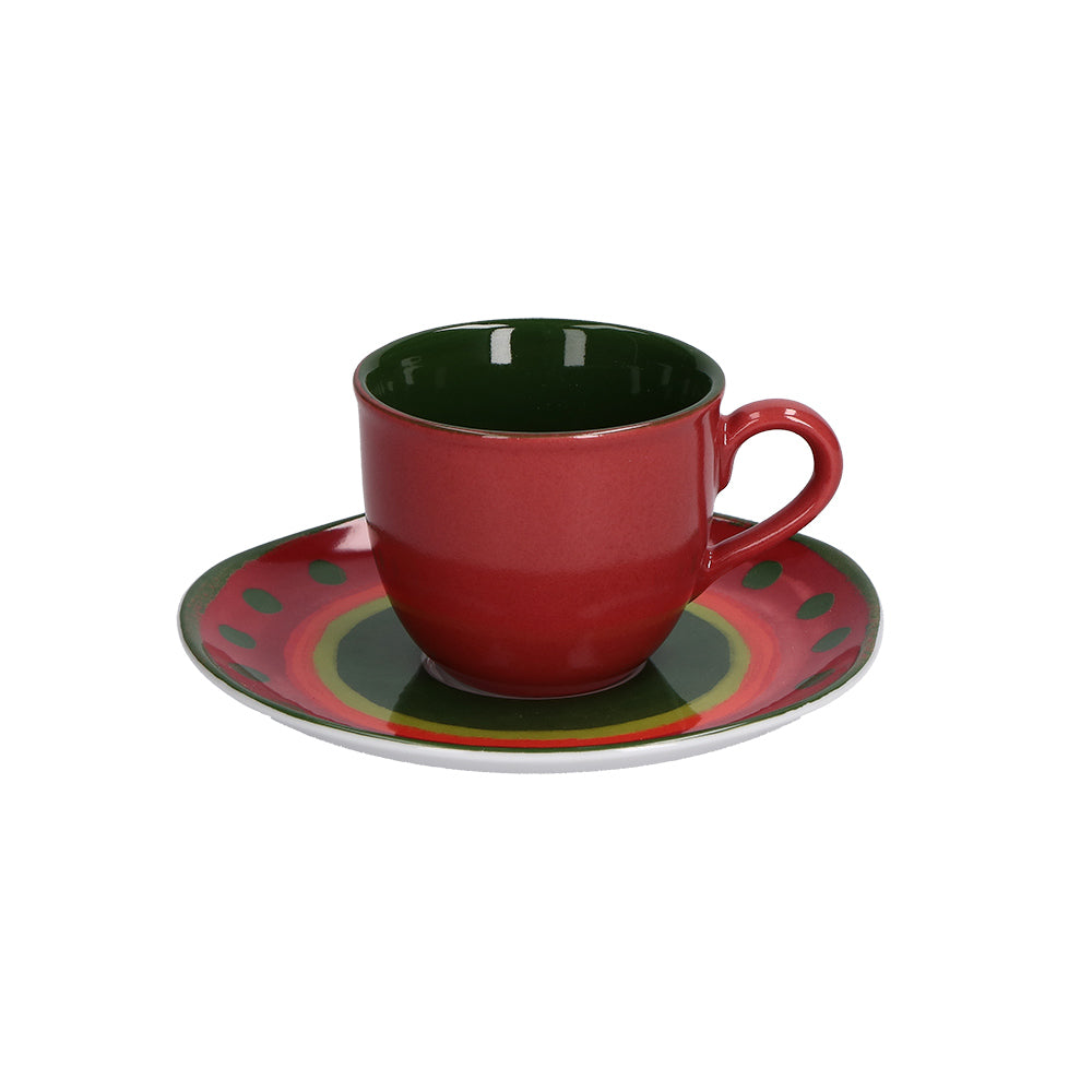 ROSES & TULIPS - Cozy Cottage Christmas Coffee Cup and Saucer 100ml Red