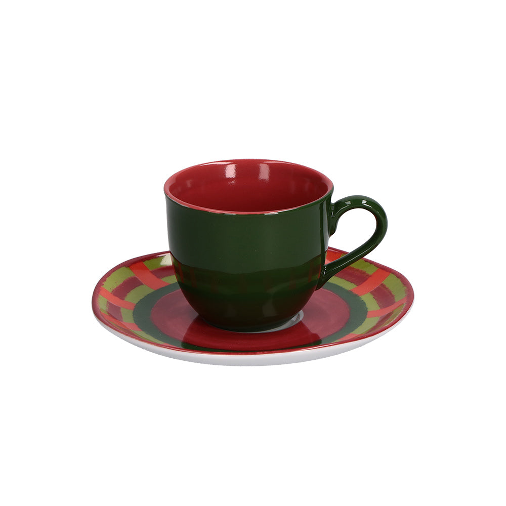 ROSES & TULIPS - Cozy Cottage Christmas Coffee Cup and Saucer 100ml Green