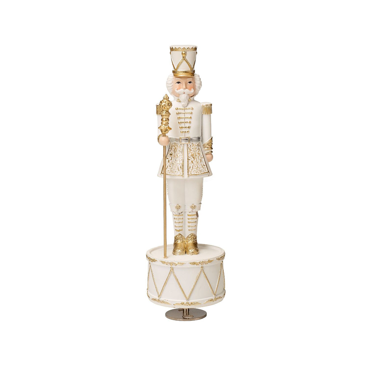 Schiaccianoci soldatino Noel in poliresina bianco e oro 28 cm