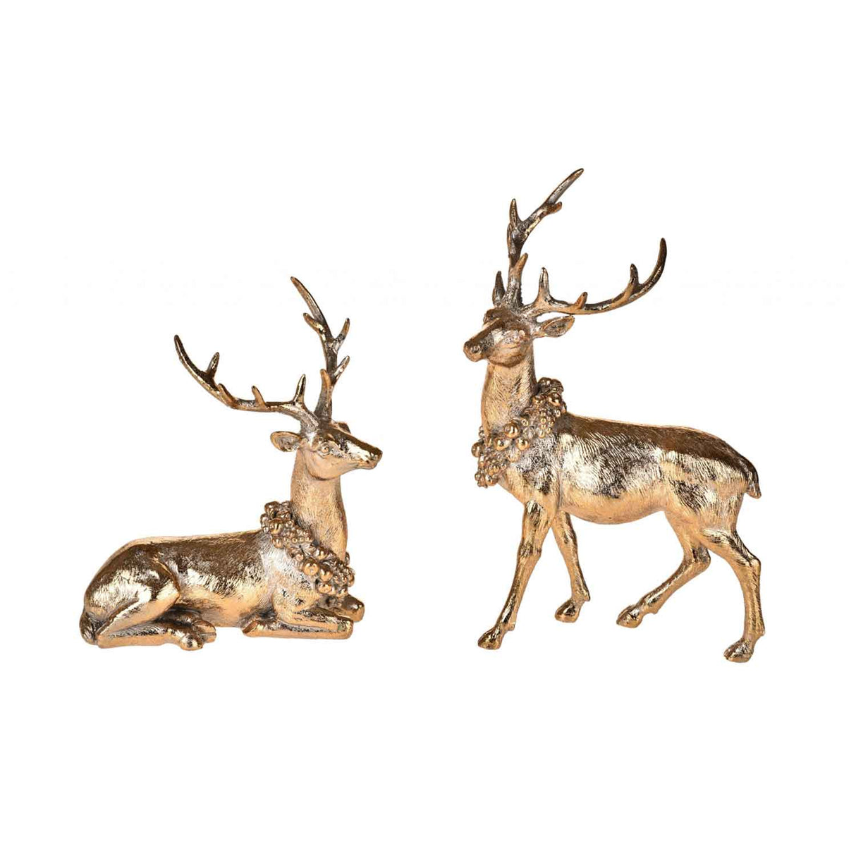 BIANCHI DINO Set 2 Gold Resin Reindeer 22cm Christmas Decoration