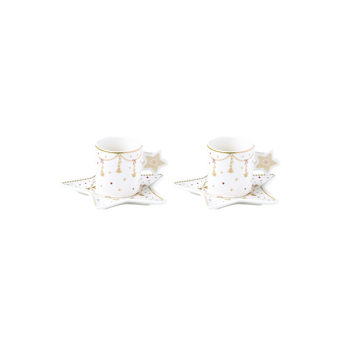 Set 2 tazzine caffè Christmas Lights Easy Life in porcellana con decori oro