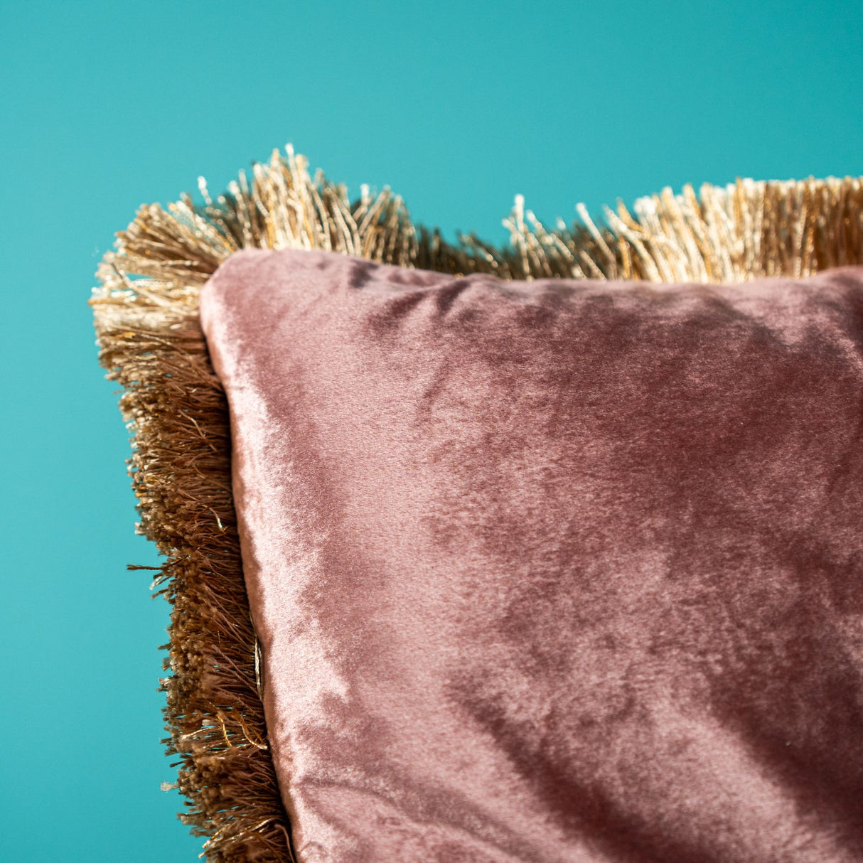 WERNS Velvet Cushion with Fringes 45x45cm Antique Pink