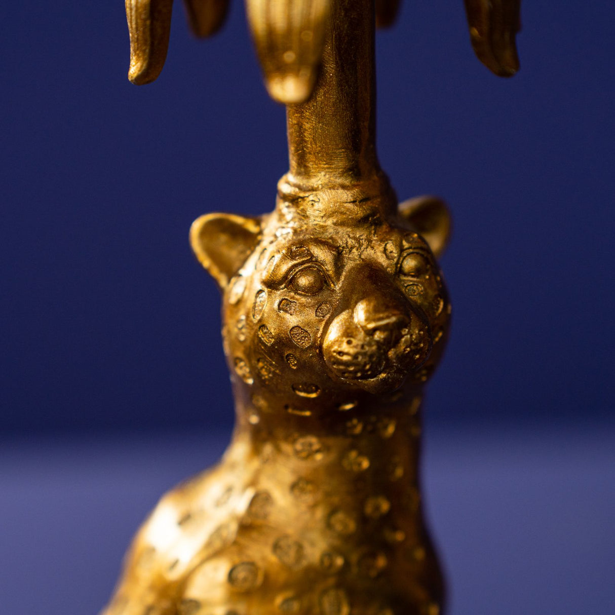 WERNS Set 2 Pezzi Candelieri Leopardi 28cm Oro Resina