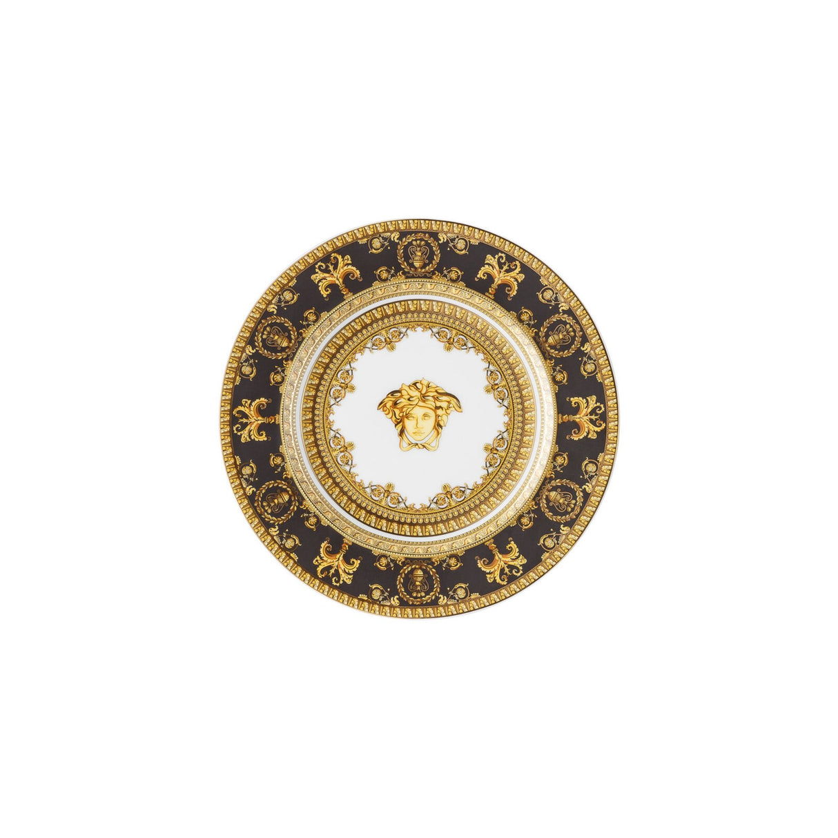 Piatto I Love Baroque Versace in porcellana nera e oro 18 cm