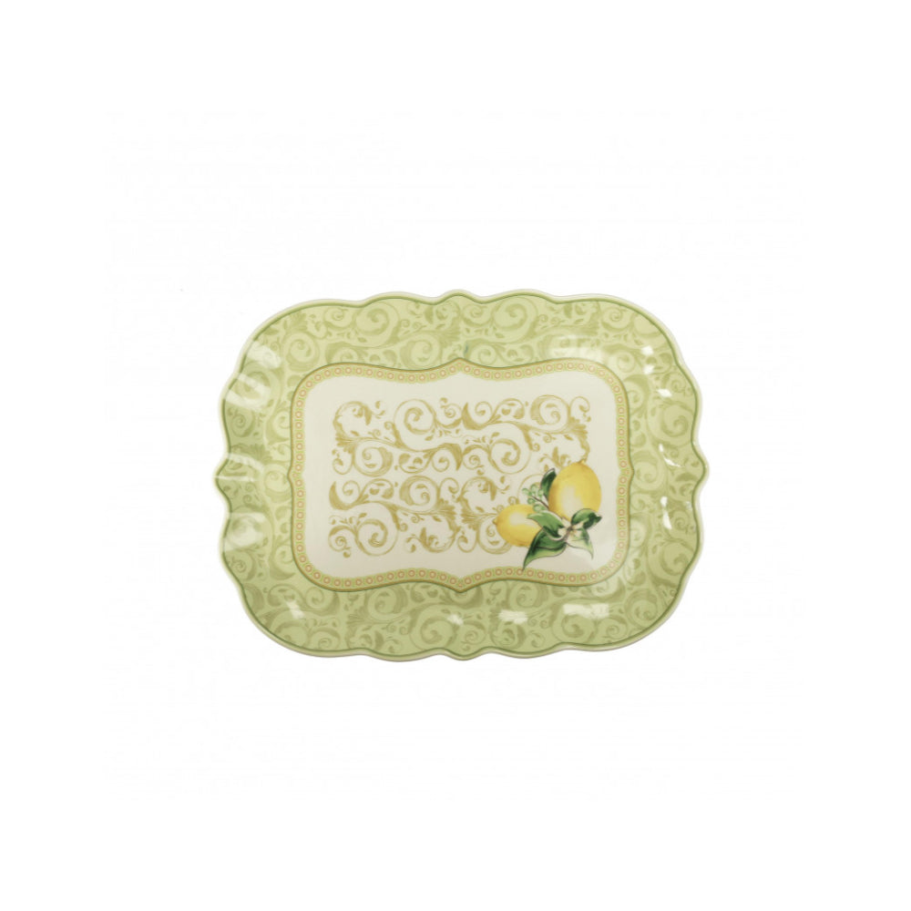 Vassoio rettangolare Brandani in porcellana decoro limoni 33x24,5 cm