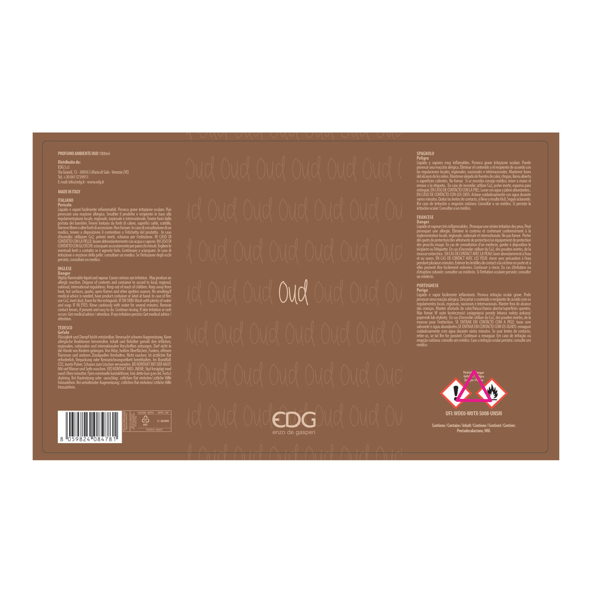 EDG Enzo De Gasperi Refill Refill Lux Perfumer Diffuser 1 Liter Oud