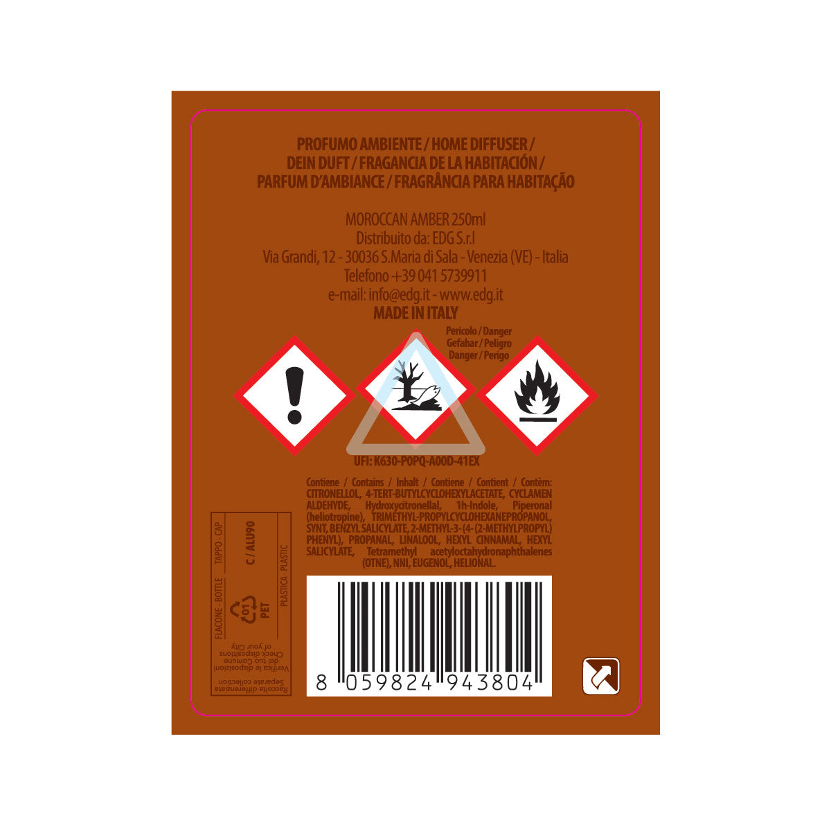 EDG Enzo De Gasperi Ricarica per Diffusore Profumatore 250ml Moroccan Amber