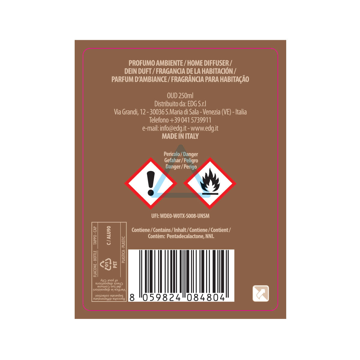 EDG Enzo De Gasperi Refill Refill Lux Perfumer Diffuser 250ml Oud