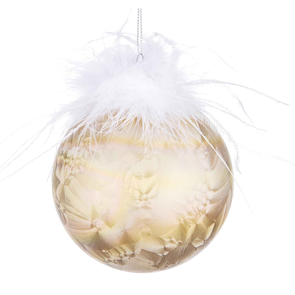 BIZZOTTO Addobbo Sfera Pallina di Natale con Piume 10cm Oro Vetro