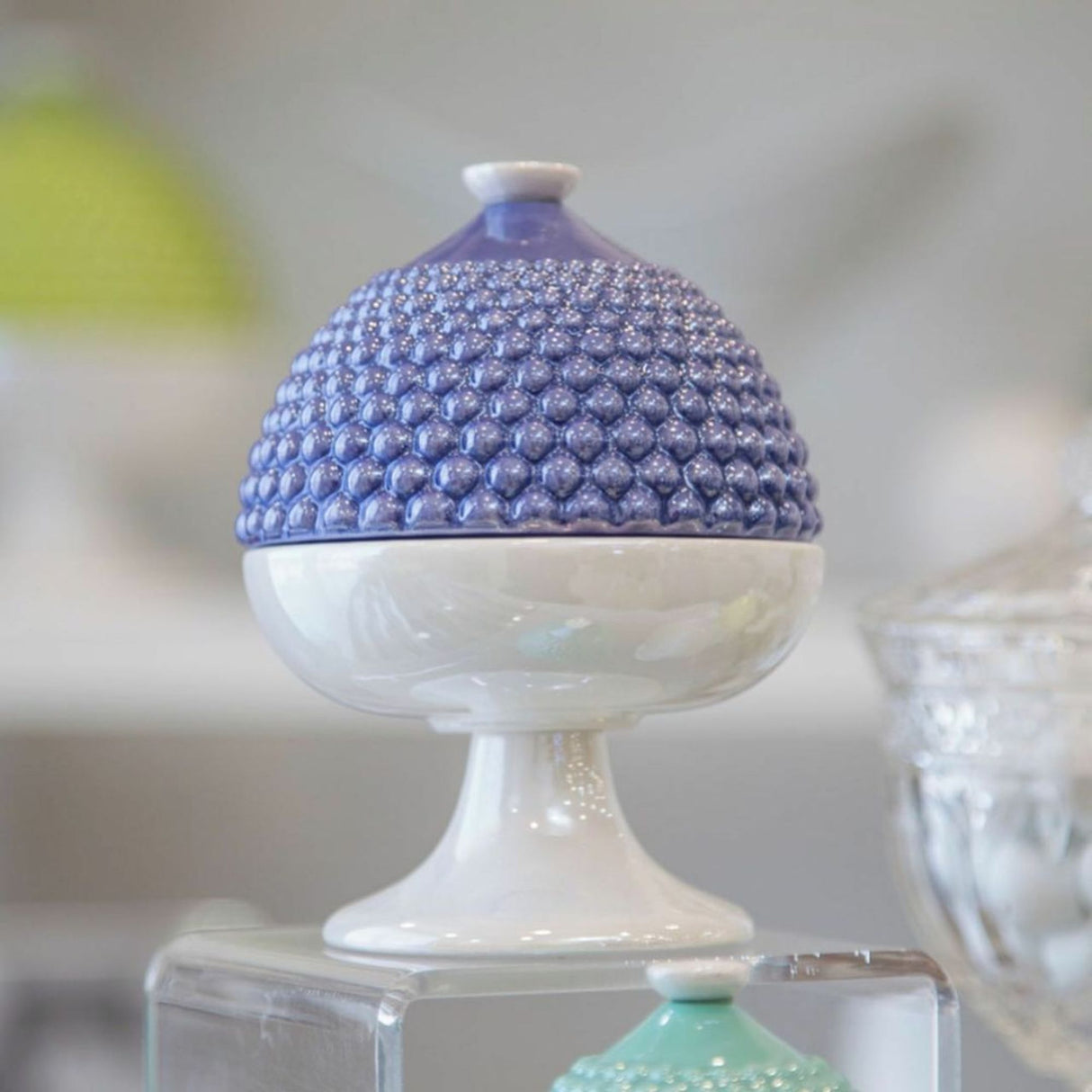 EMÒ ITALIA Scatola Portaoggetti con Coperchio Pumo Pugliese Blu Bianco Ceramica 11 cm