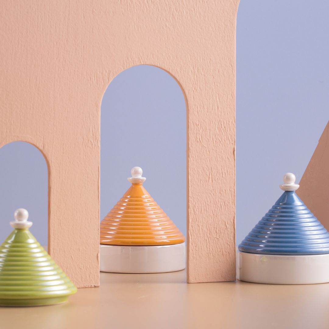 EMÒ ITALIA Scatola Portaoggetti con Coperchio Trullo Pugliese Blu Bianco Ceramica 9 cm