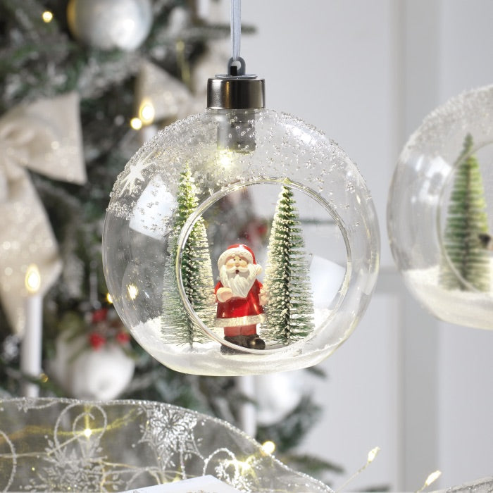 Pallina di Natale Mascagni Casa in vetro trasparente con Babbo Natale e LED