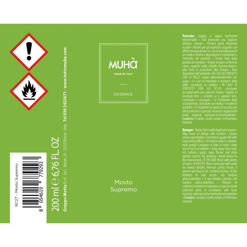 MUHA' Ricarica Refill 200ml Profumatore D'Ambiente Diffusore Mosto Supremo