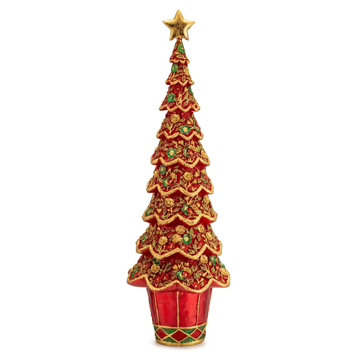 PALAIS ROYAL Albero di Natale Decorazione Natalizia 43cm Rosso Oro Resina
