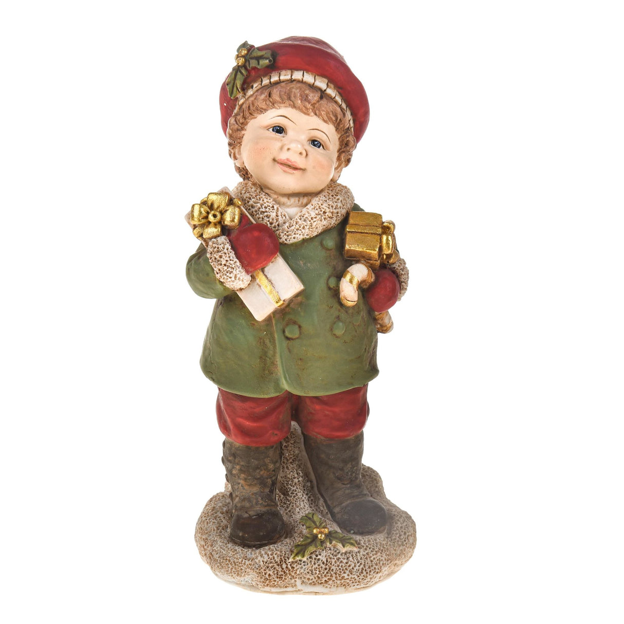 BIANCHI DINO - Child w/ Gift Box Christmas Decoration 15 cm Resin