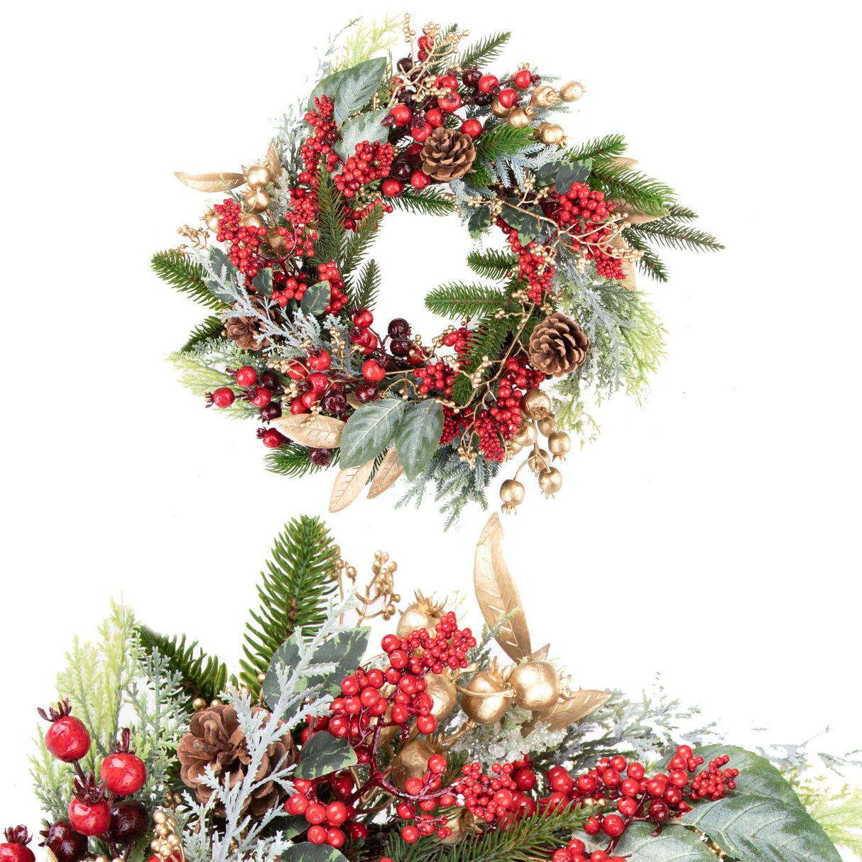 BIANCHI DINO Wreath Garland with Synthetic Berries 46cm Red Gold