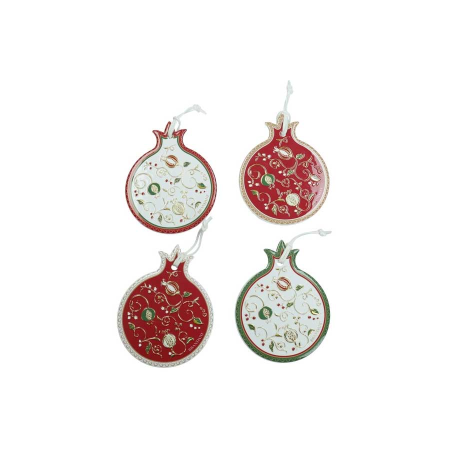 BRANDANI Tempo di Festa Decorazione Natalizia Sottomoka Set 4 Pezzi 9x12cm Ceramica e Sughero