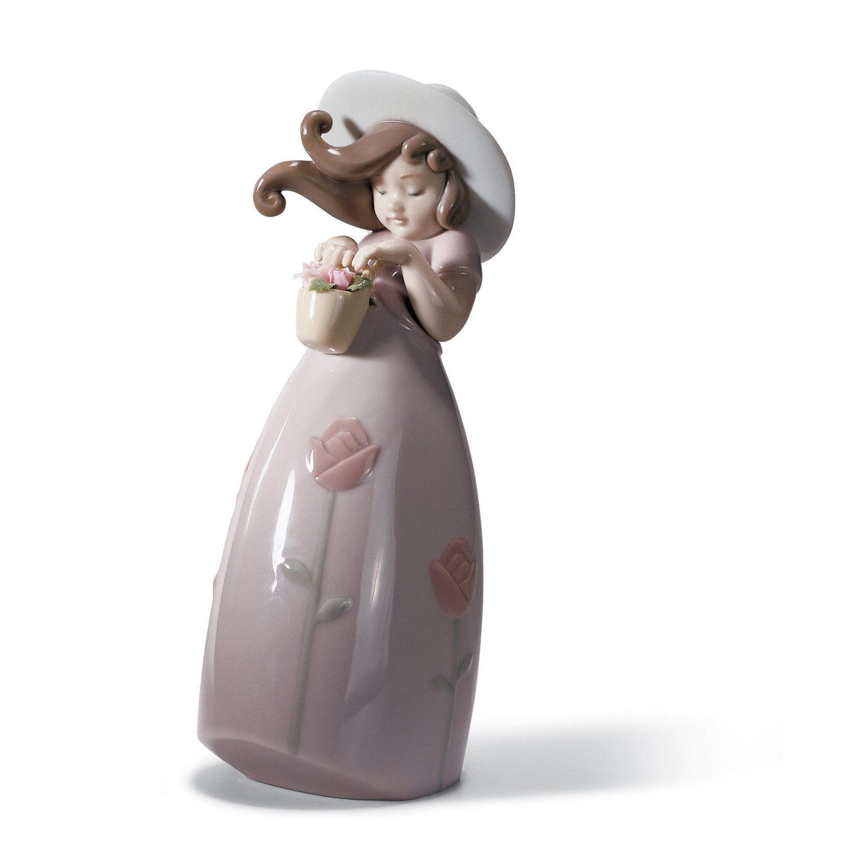 LLADRO' Figurina Bimba Piccola Rosa 18x8cm Porcellana